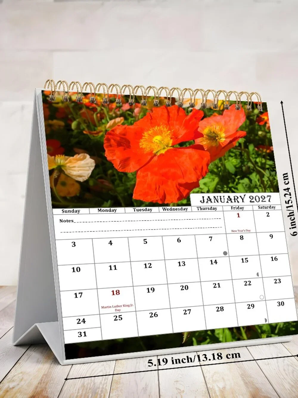 2027-12 Months Desk Calendar Desktop Planner with To-Do List (Flowers)